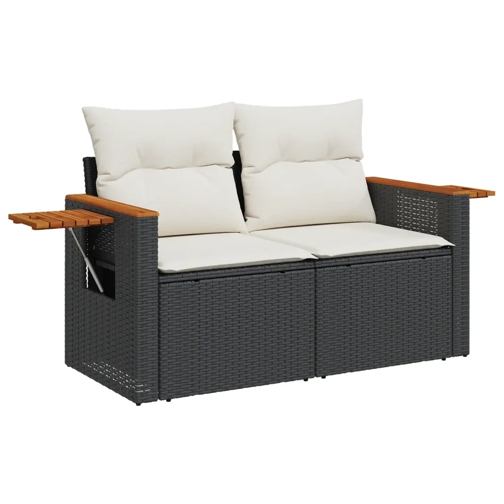Set Divani da Giardino 9 pz con Cuscini Nero in Polyrattan 3227092