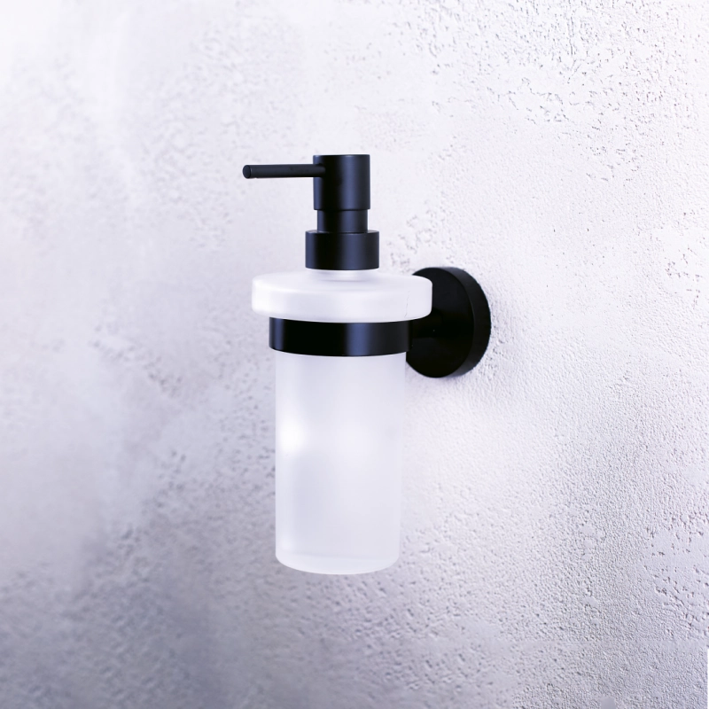 Dispenser sapone da parete DARK in ottone nero e vetro 19x13,3x8 cm /230ml