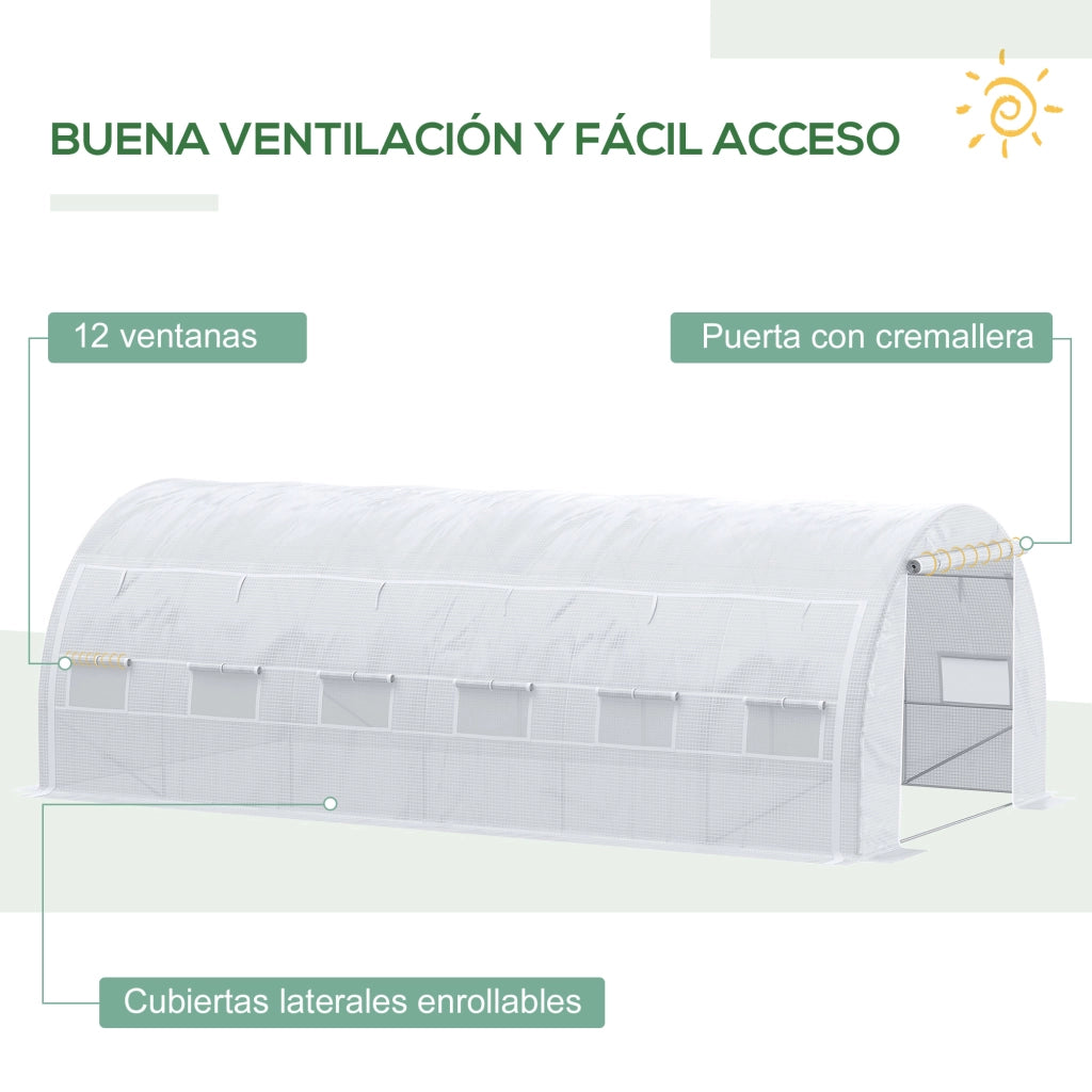Serra da Giardino Tunnel 6x3x2 m ¨C zephmum ¨C Bianco con 12 Finestre a Rete