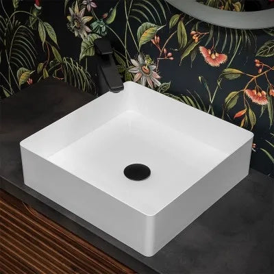 Lavabo da appoggio quadrato 45 cm in acciaio inox bianco opaco  Goya
