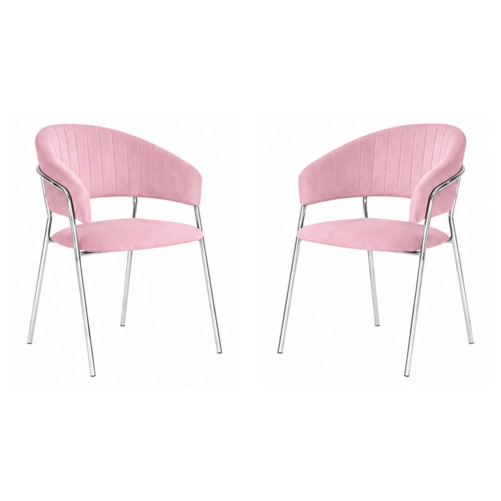 Sedie da pranzo set da 2 Aurelia in velluto rosa con gambe in ferro cromato