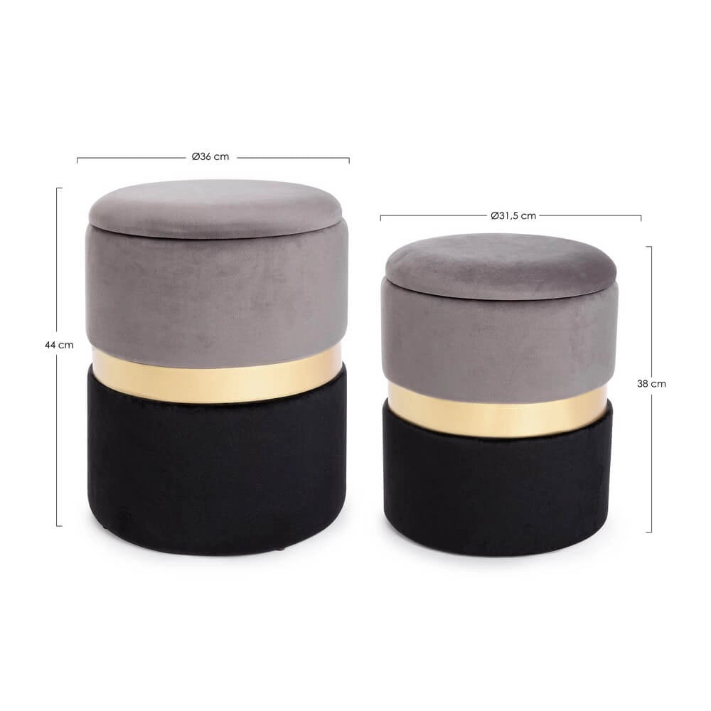Set da 2 Pouf Rotondi in Velluto con Contenitore - POLLY