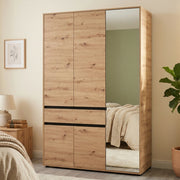 Armadio Camera da Letto Ilbono, Guardaroba 3 Ante Appendiabiti, 138x54.5 cm Marrone Rovere Nodi