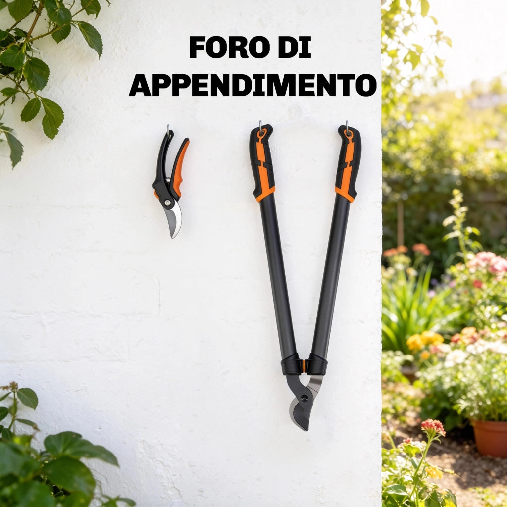 Set 2 Pezzi da Giardinaggio con Troncarami e Cesoie con Impugnatura Morbida e Blocco di Sicurezza in Acciaio Nero e