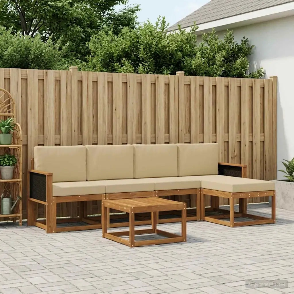 Set di divani da esterno 6 pcs Naturale e Beige Poliestere 3385144