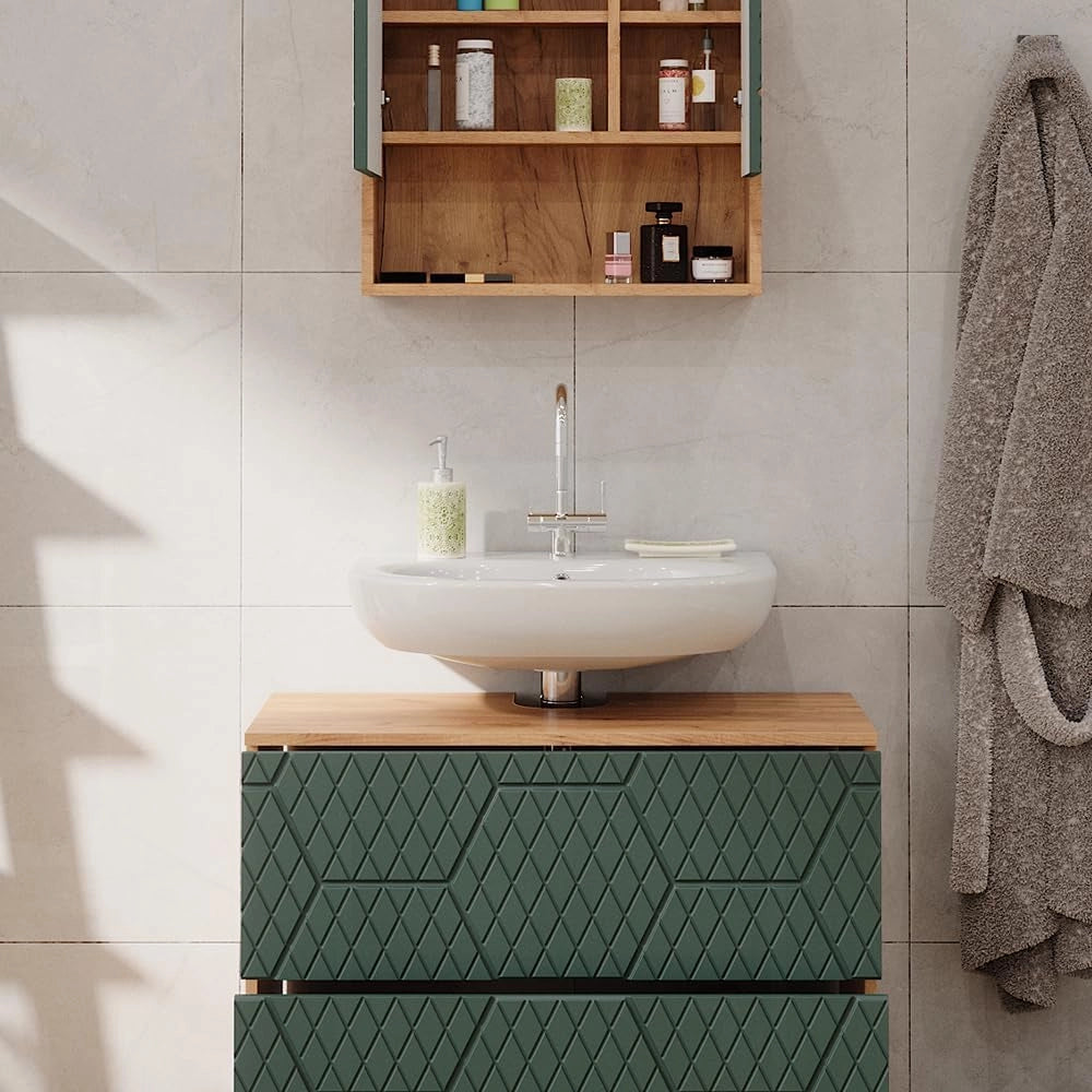 Set mobili bagno Irma, Quercia verde/oro, 2 parti
