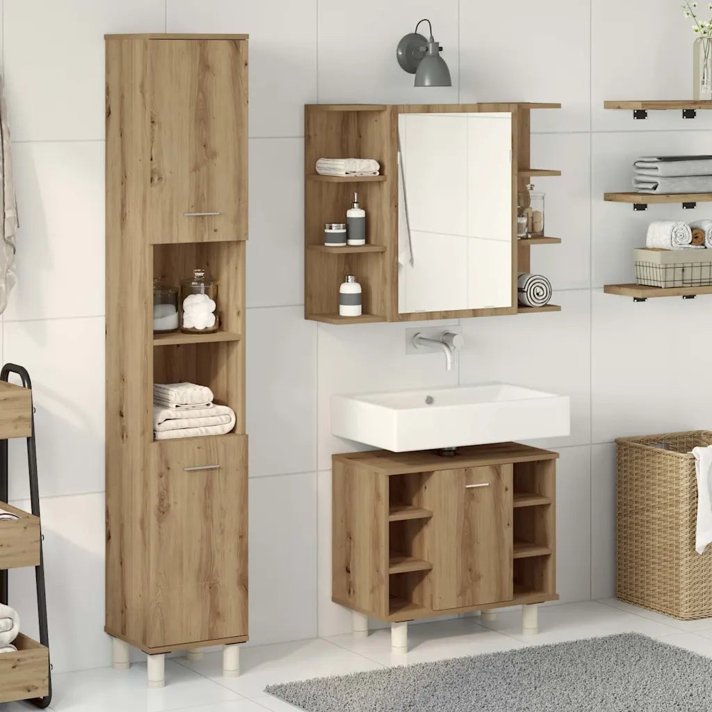 Set Mobili da Bagno 3 pz Rovere Artigianale Legno Multistrato 3328570