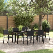 Set da pranzo da giardino da 7 pezzi in polyrattan nero