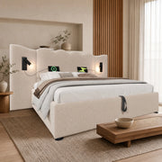 DESMIU Letto contenitore 180 × 200 cm 2 posti con lampada da lettura, USB e Type-C, senza materasso, beige
