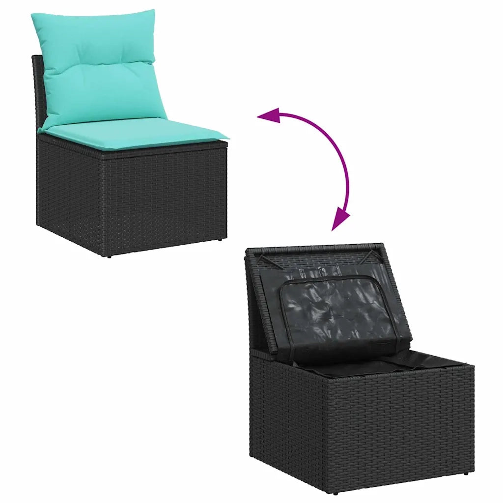 Set Divano da Giardino 8 pz Nero e Turchese Poly Rattan 3355785