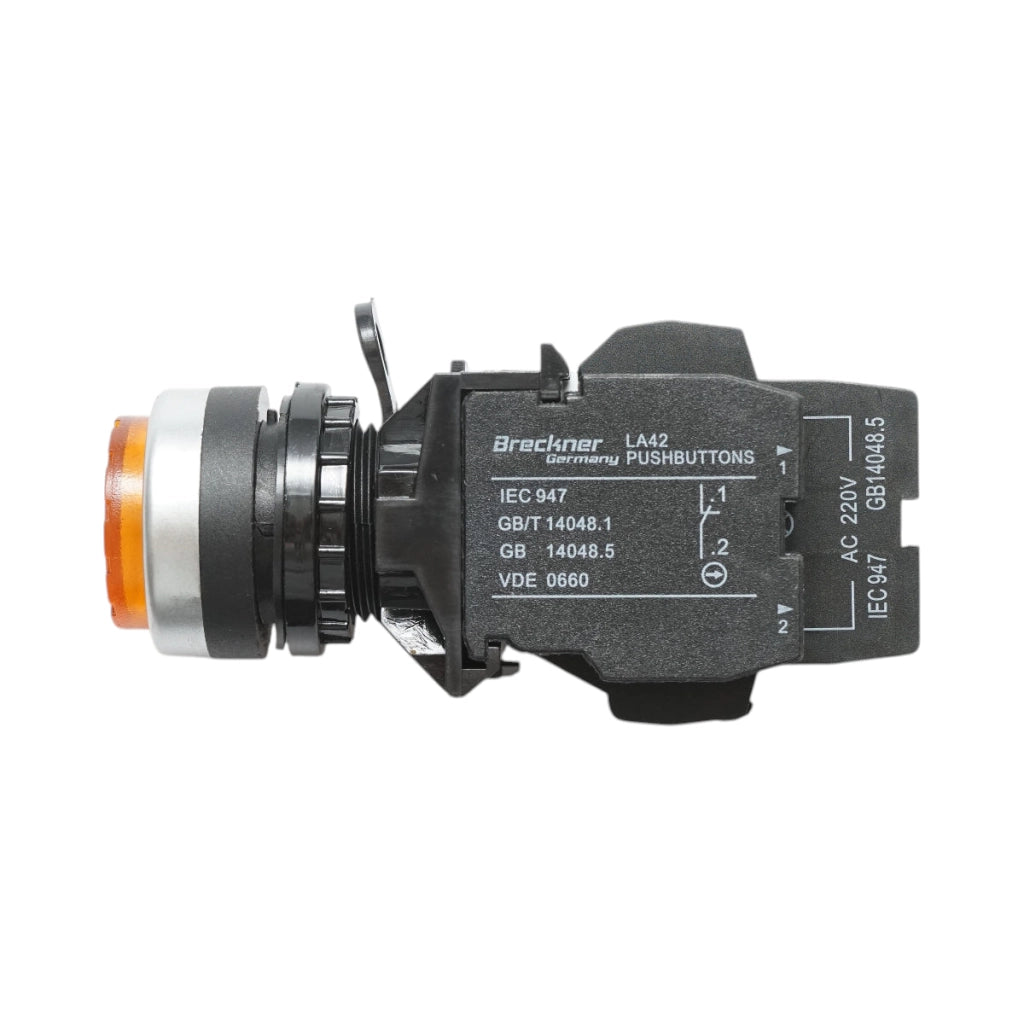 Pulsante di comando convesso illuminato 220V AC LED giallo con ritorno 1NO+1NC, 10A/600V AC, 1A/250V DC LA42 Breckner Germany