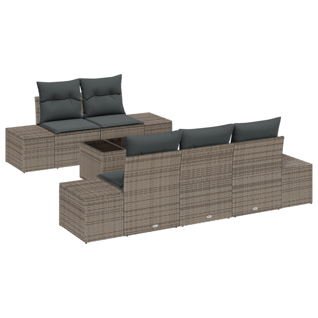 Set Divano da Giardino 6 Pezzi con Cuscini Grigio Polyrattan