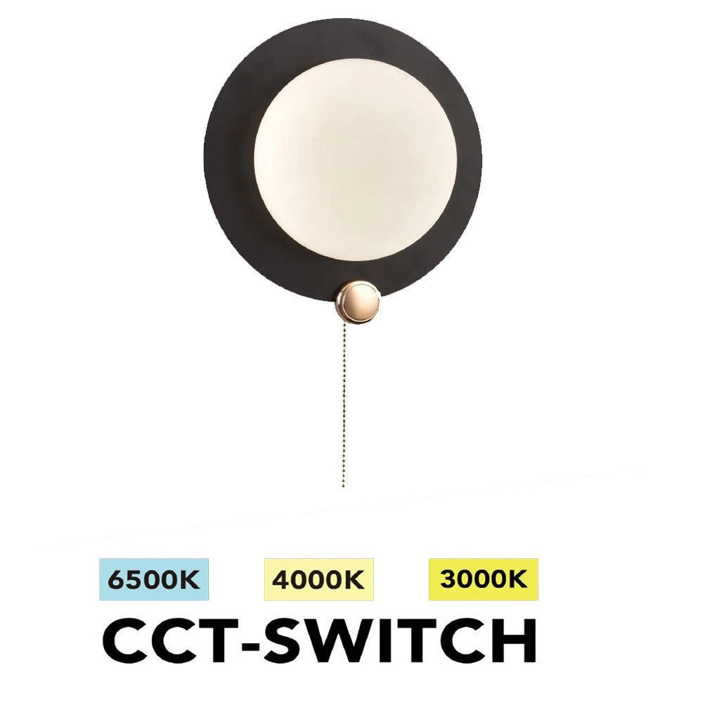 Trade Shop - Applique Da Muro Moderno Tondo 10w Nero Oro Tecnologia Cct Fredda Calda Naturale Aq20-3c -