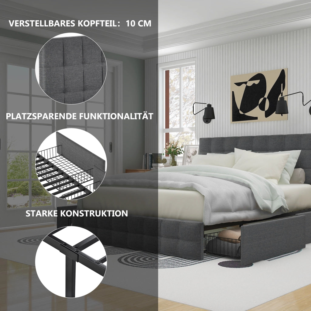 letto imbottito lino grigio 140 x 200 cm