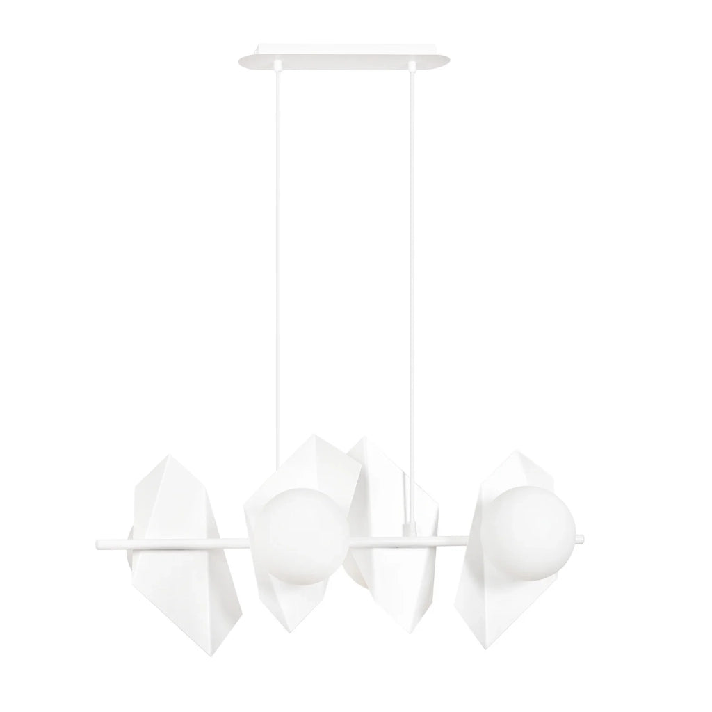 Lampadario 4 Luci Moderno Parvati In Acciaio Bianco E Sfere Vetro Opalino