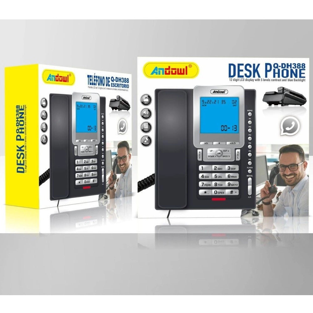 Trade Shop - Telefono Fisso Con Cavo Q-dh388 Display Lcd A 12 Cifre Scrivania Ufficio Casa -