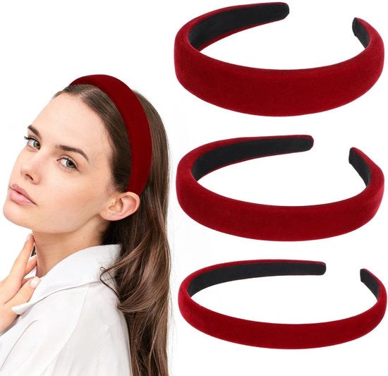 Cintura per Capelli in Pelle di Velluto - 3 Pezzi - Diametro 1/2/3 cm - Rosso - Cintura Capelli Donna - Accessorio di Moda per Capelli - Ideale per Eventi Speciali