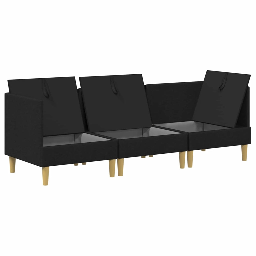 Set di divani modulari con spazio di archiviazione 3 pcs Nero