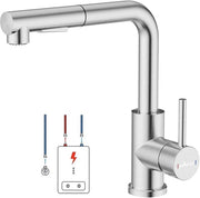 Cranio per cucina a bassa pressione, rubinetto cucina con spruzzatore estensibile per la cucina, rubinetto a un giro per il lavaggio con 1 foro, 360° girevole, bassa pressione L-shape, acciaio inossidabile lucidato