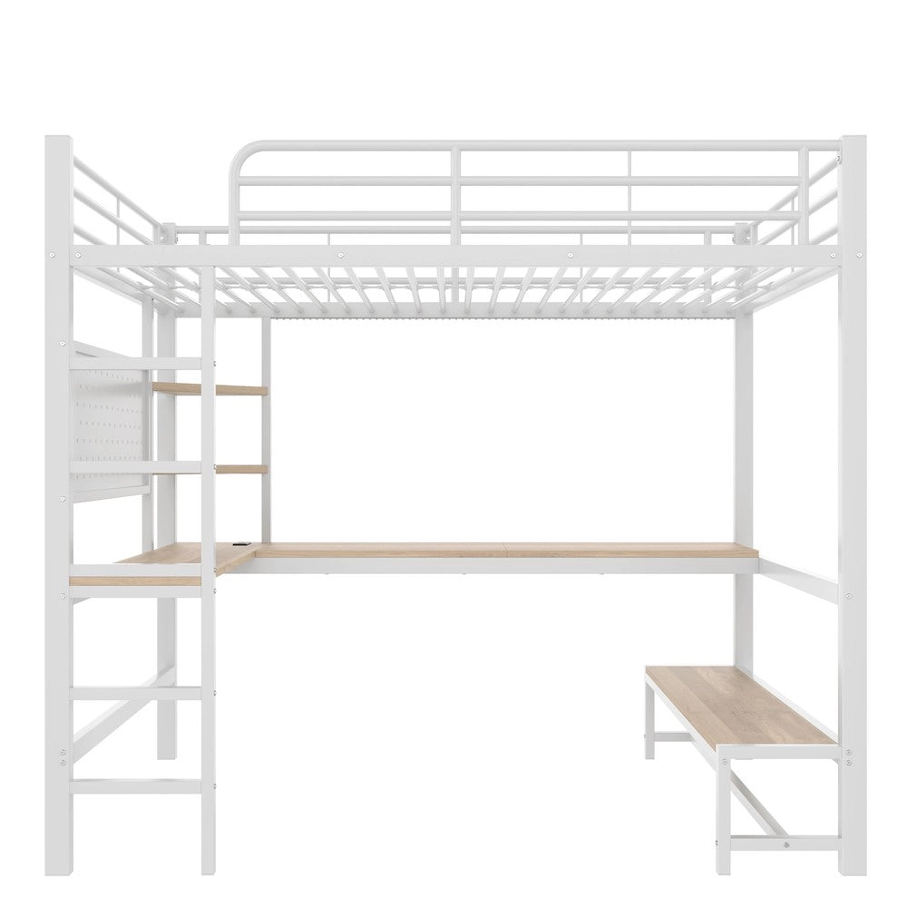 Letto a Soppalco con Scrivania e LED ¨C MINIMAL ¨C Bianco, 90x200, Metallo