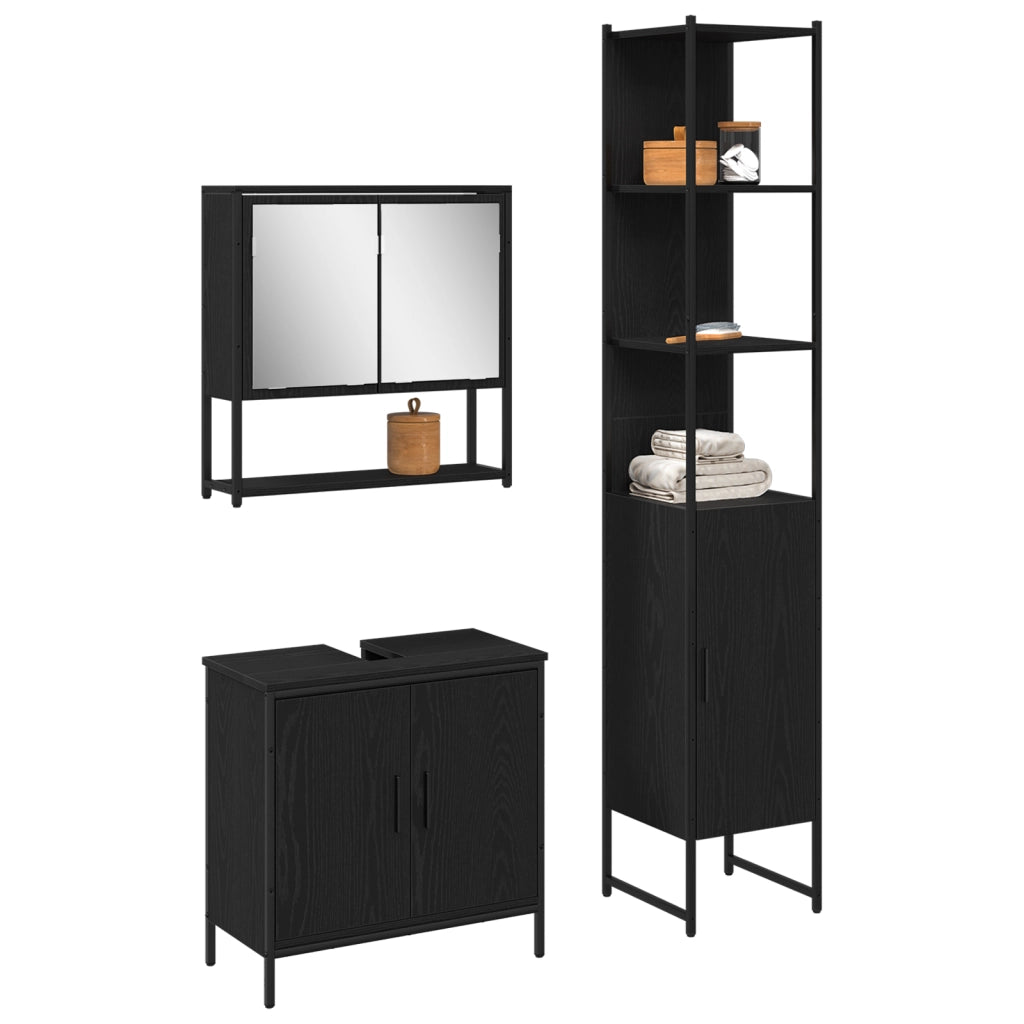 Set di mobili da bagno 3 pezzi in legno ingegnerizzato rovere nero