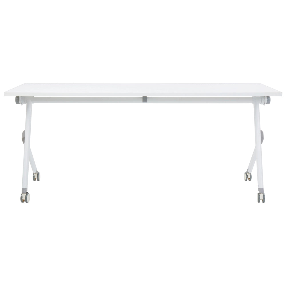 Scrivania rettangolare pieghevole con rotelle portatile con struttura in metallo bianco 180 x 60 stile moderno