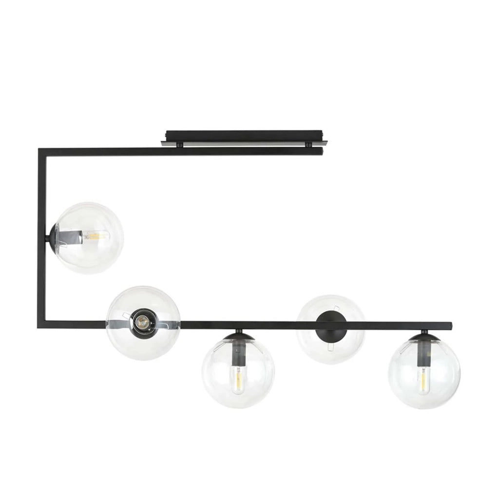 Plafoniera Minimal Nanna Acciaio Nero Trasparente 5 Luci E14 Ip20