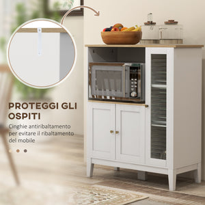 Mobile Cucina Multiuso per Microonde 80x35x97 cm Ripiani Chiusi e Mensola con Passacavi in MDF Bianco