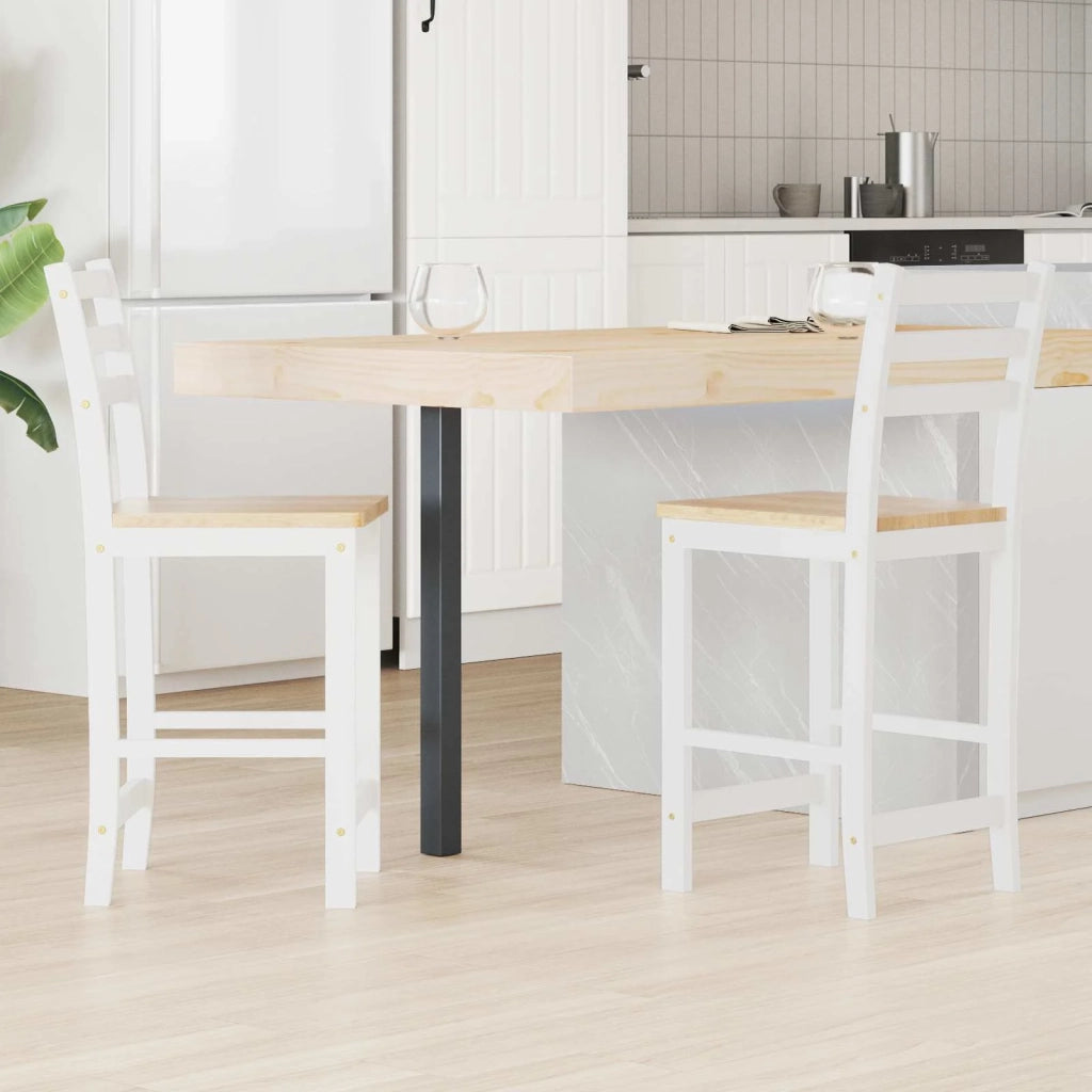 Sedie da pranzo 2 pcs Legno di gomma solido Bianco