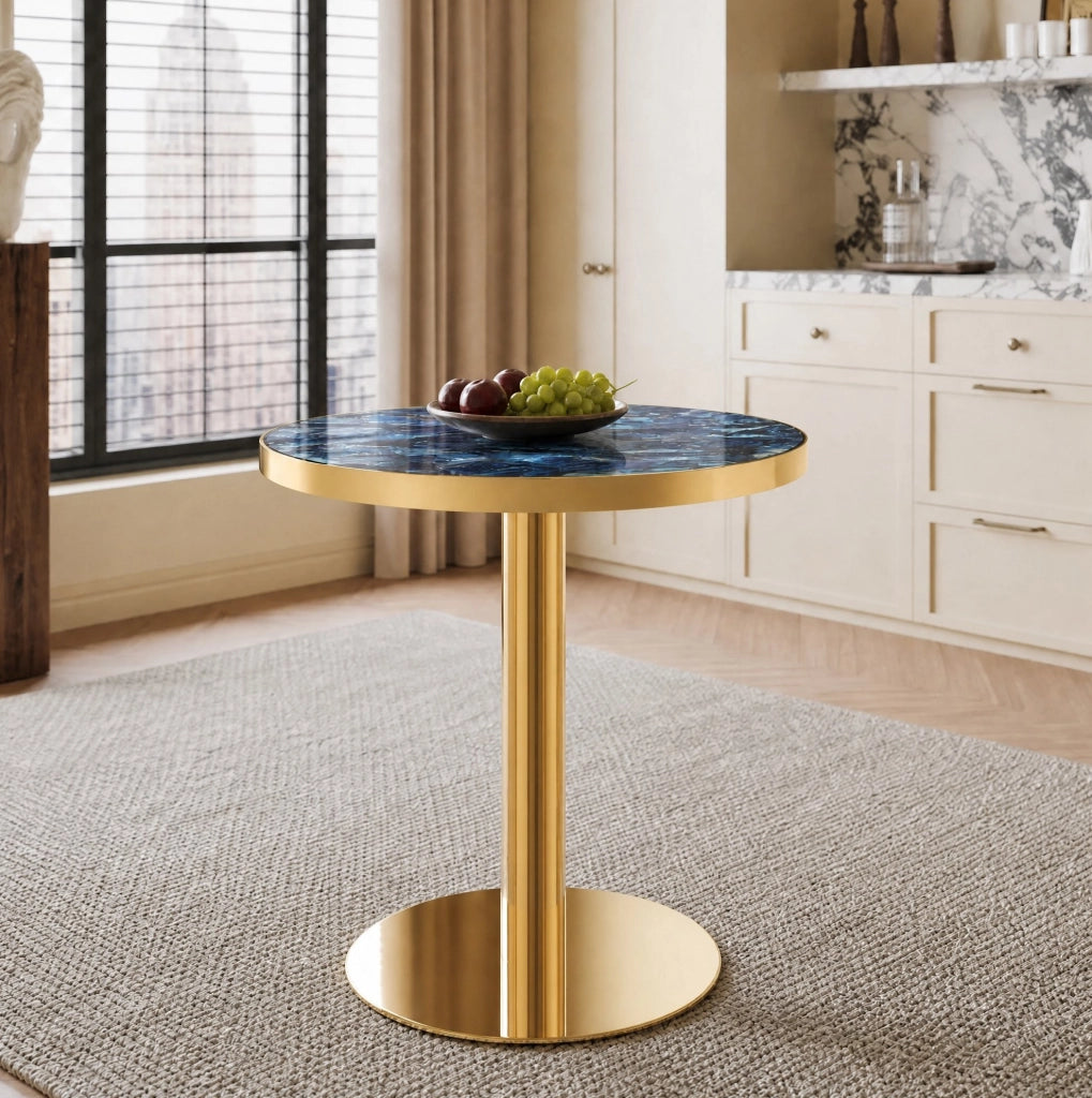 Tavolino rotondo Ø60 x 73;7 cm blu MDF e metallo; base stabile