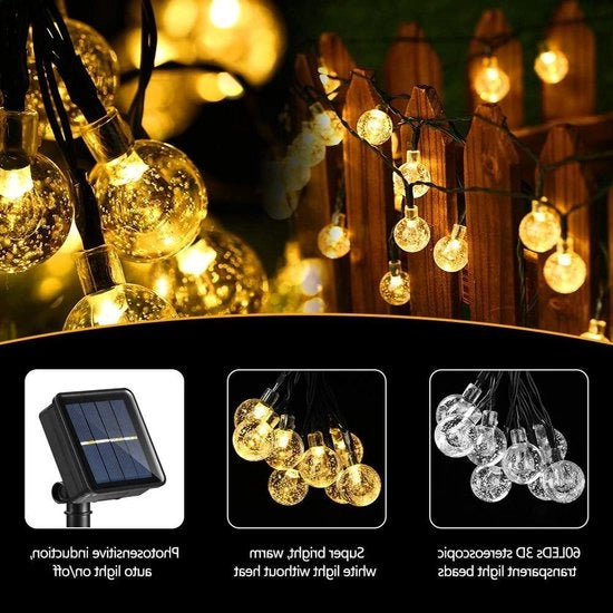 Lanterna a LED solare 60 LED palline cristalline catena di luce 138 m 8 modi impermeabile bianco caldo per dentro e fuori