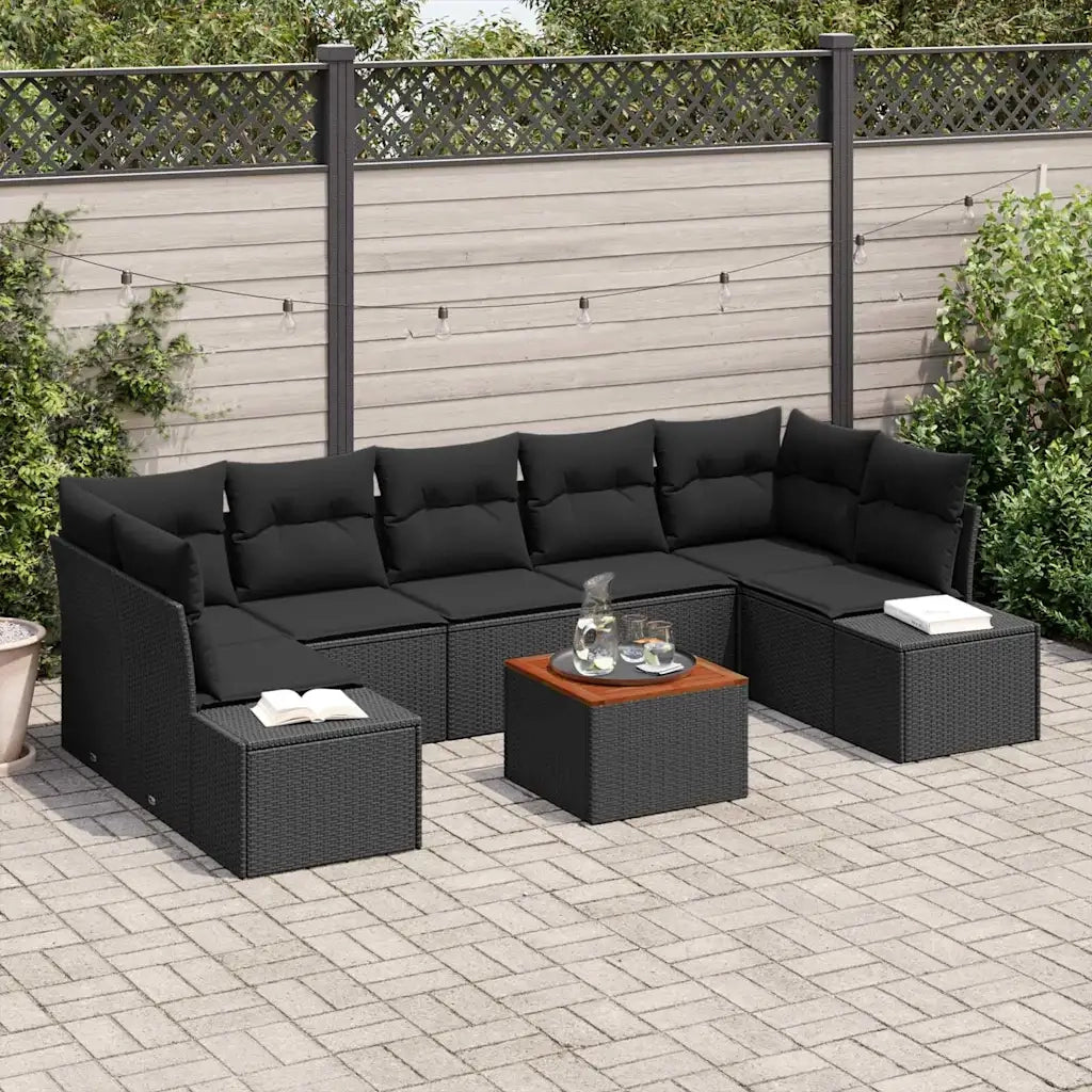 Set Divano da Giardino con archiviazione 8 pcs Nero polyrattan