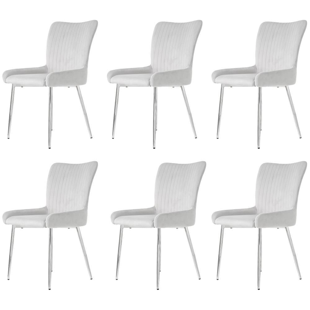 Set di 6 sedie da pranzo in velluto - Xylo - Supporto lombare gambe in metallo argento