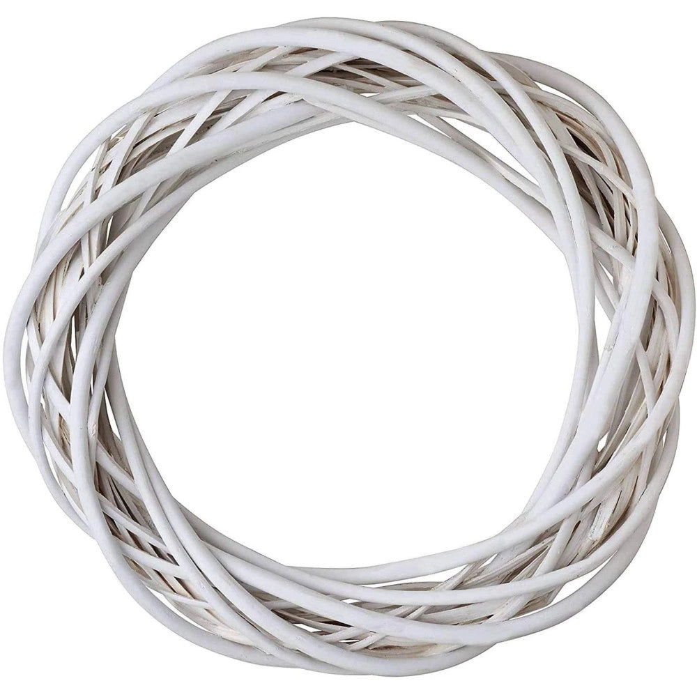Trade Shop - Ghirlanda Dietroporta In Legno Bianco Intrecciato 30 Cm Decorazioni Porta Natale -
