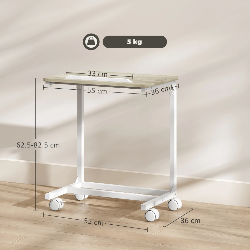 Tavolino da Lavoro Regolabile 55x36x62,5-82,5 cm con Piano Inclinabile in Legno e Metallo Bianco e Rovere