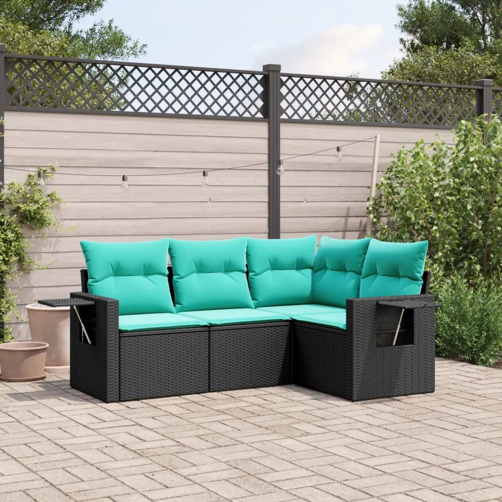 Set Divani da Giardino 4 pz con Cuscini Nero in Polyrattan 3220106