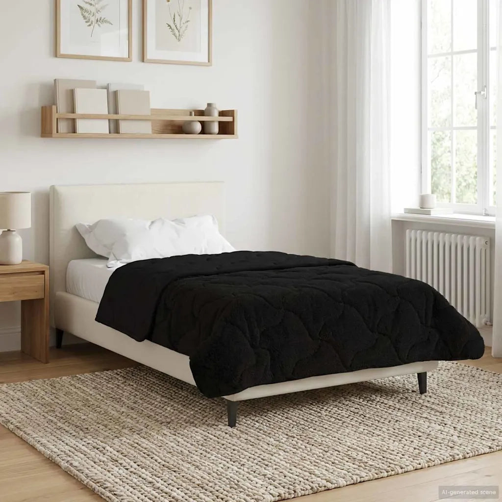 Piumone | Duvet Invernale Nero 135 x 200 cm Microfibra e Fleece Teddy
