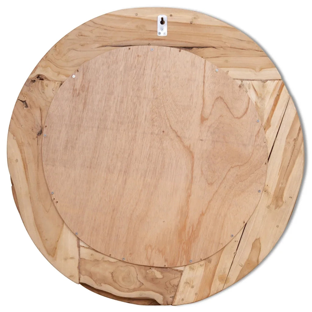 Specchio Decorativo in Legno di Teak 80 cm Rotondo
