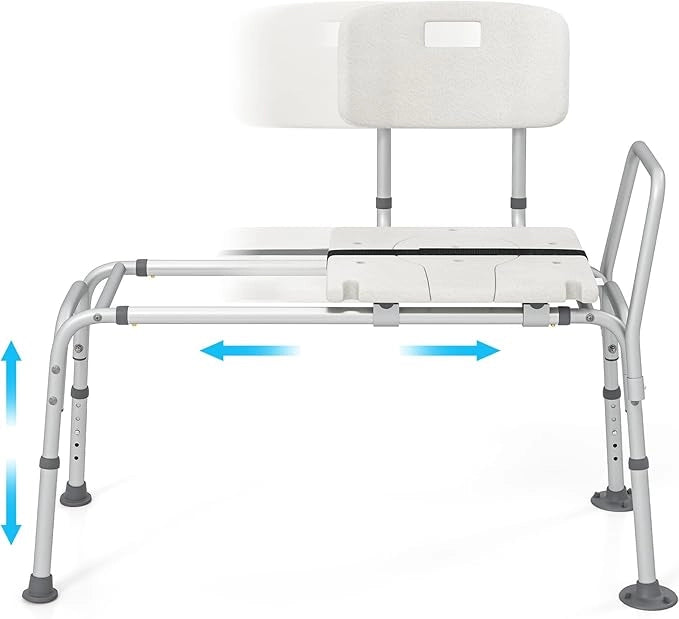 Sedia per Doccia Anziani con Posizione e Altezza Regolabili 105 x 49 x 85-95 cm, Sgabello per Vasca da Bagno con Sedile, Schienale, Braccioli e Cintura di Sicurezza, Sedia per Donne Incinte