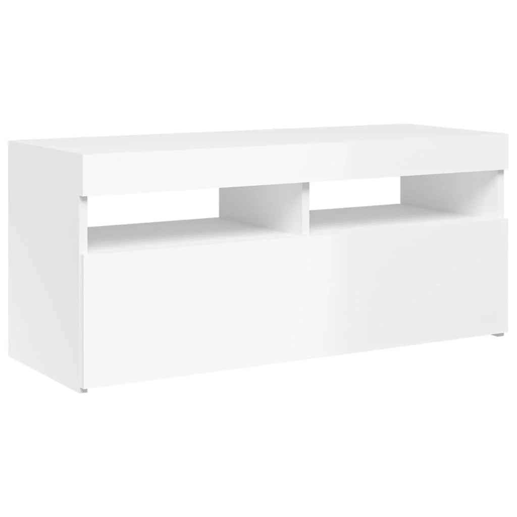 Mobile TV multimediale mensola TV credenza mobile TV per sala da pranzo soggiorno camera da letto con luci LED finitura lucida 90 x 35 x 40 cm bianco 02_0026660