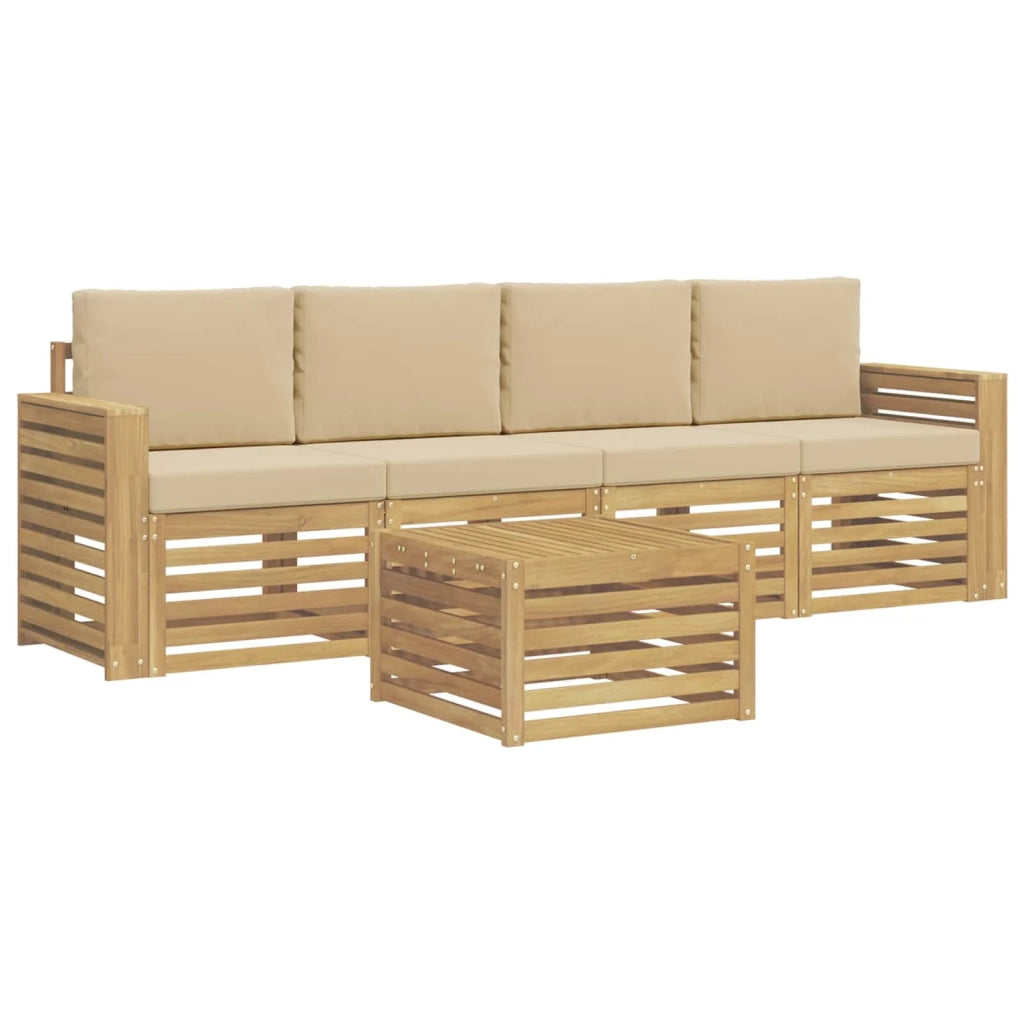 Set di divani da esterno 5 pcs Bianco e Beige Poliestere 3391363