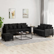 Set di Divani 3 pz con Cuscini Nero in Velluto