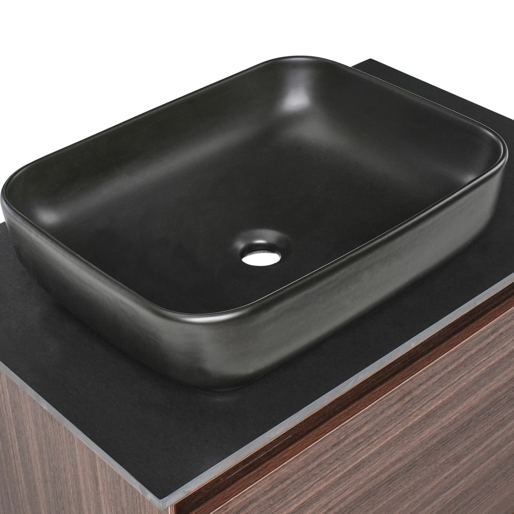 Mobile da bagno sospeso con lavabo in legno ingegnerizzato con contenitore 80 cm Marrone scuro design moderno