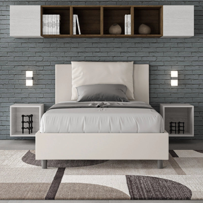 Letto imbottito 1 piazza e mezza 120x210 cm Antea - Bianco,Similpelle,Con rete