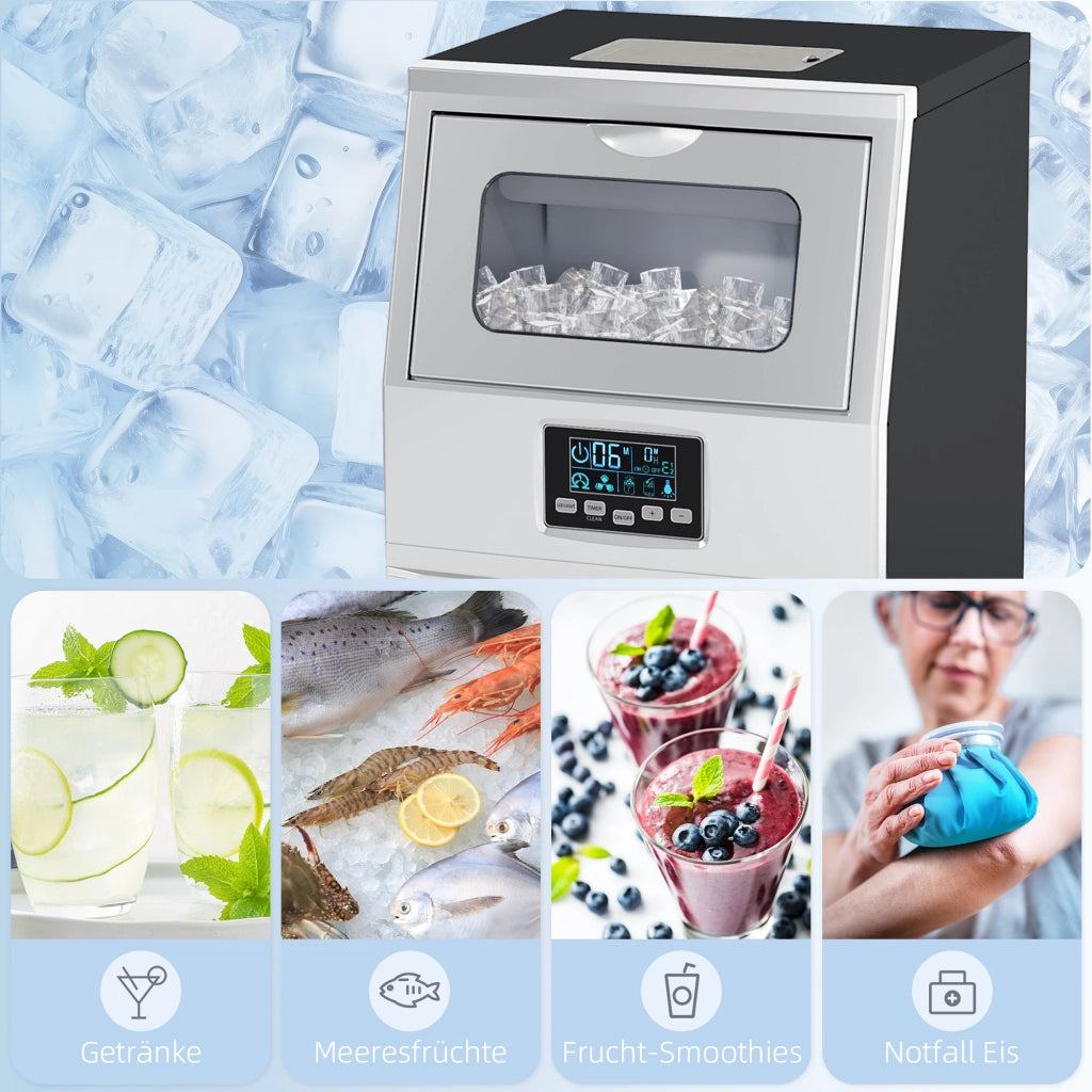 Macchina per cubetti di ghiaccio commerciale ¨C zephmum ¨C LED, display, paletta, argento