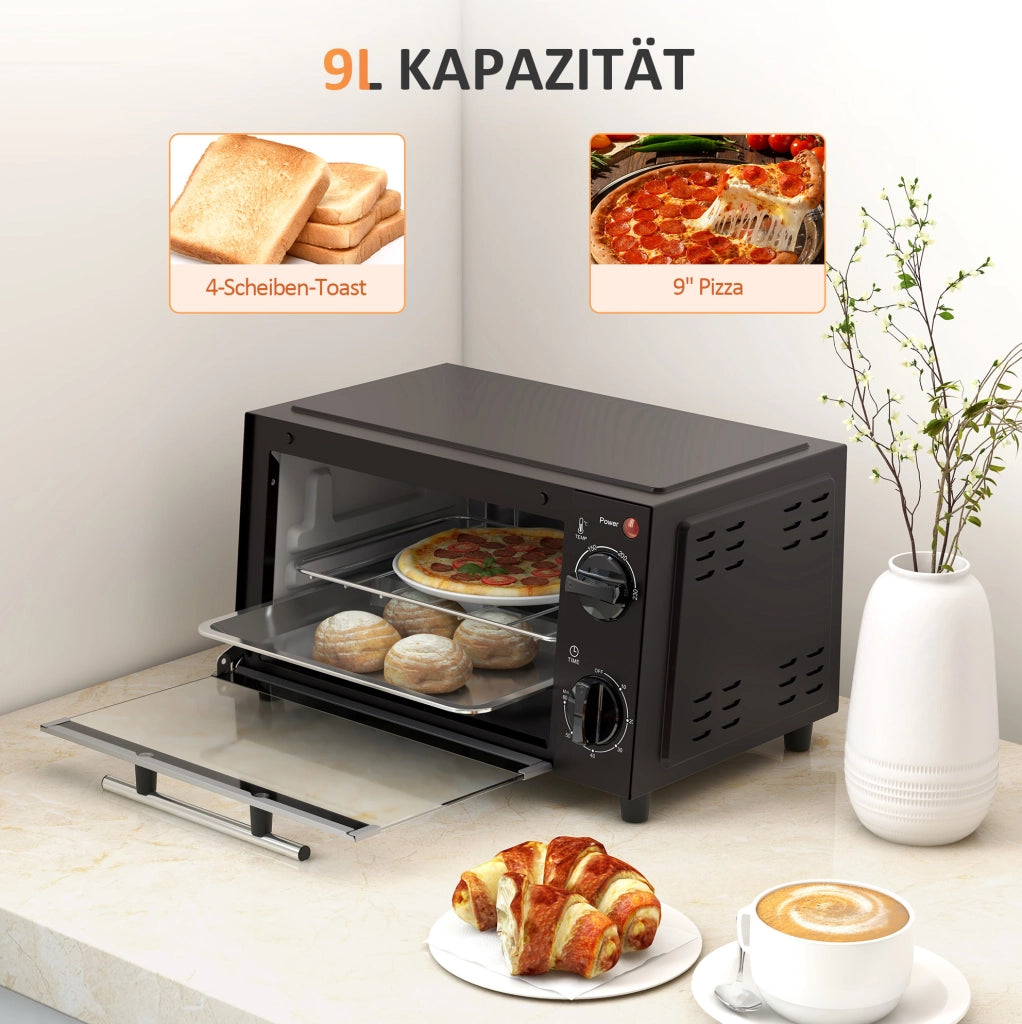 Forno elettrico compatto ULEVR con temperatura 100-230 ¡ãC, timer 60 min, griglia e teglia, nero