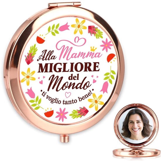 Specchio Compact Opportuno - Compattabile - Specchio da Portafoglio - Borsa in Pelle di Velluto Rosa Lussuosa - Regalo d'Anniversario della Madre Originale - Design Personalizzato - Specchio per Trucco