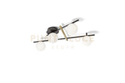 KIKA LAMPADA DA SOFFITTO 4 LUCI VETRO BIANCO STRUTTURA NERA PARTICOLARI ORO ATTACCO G9