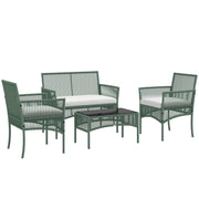 Set da Giardino 4 Pezzi in Rattan con Divano, 2 Poltrone e Tavolino ¨C Zephmum ¨C Verde