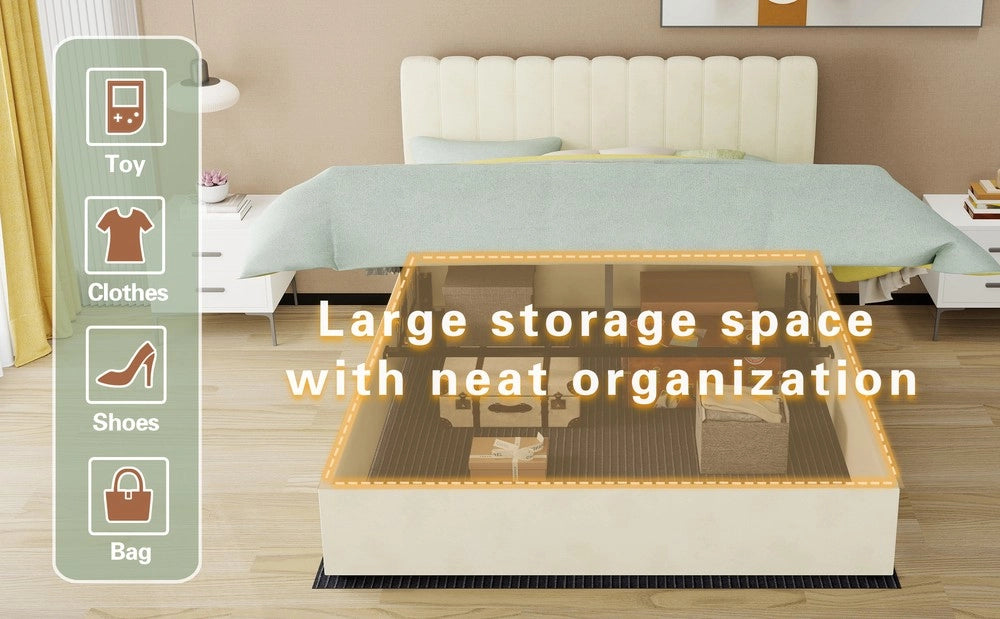 Letto Contenitore Imbottito con Testiera ¨C MINIMAL ¨C Beige 160x200 con Materasso